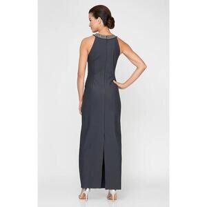 Alex Evenings Dress 8 gray maxi column high neck  formal special occasion